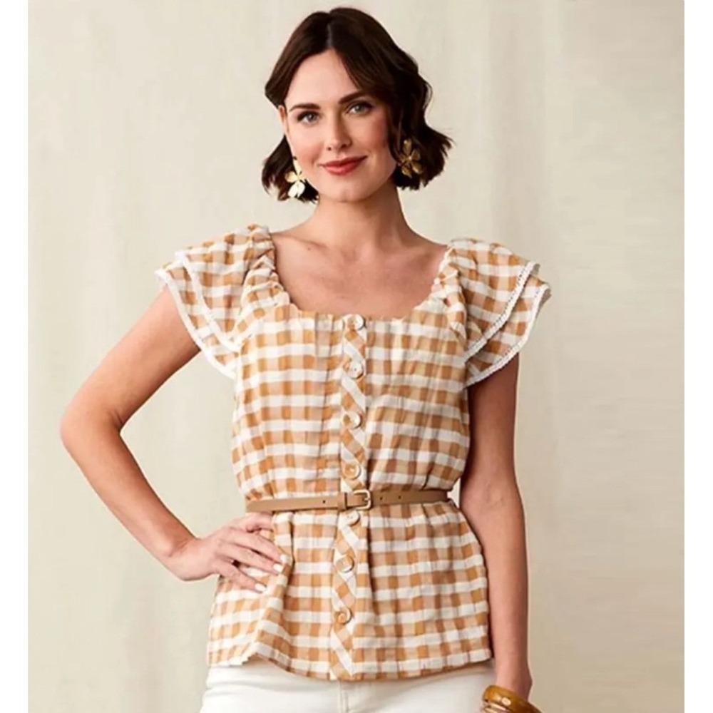 Matilda Jane Annabelle Off Shoulder Gingham Ruffle Sleeve Button Front Size XXL